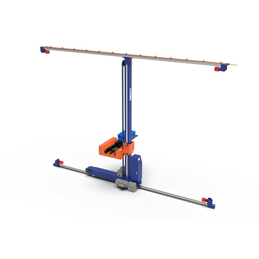 Single column material box stacker crane